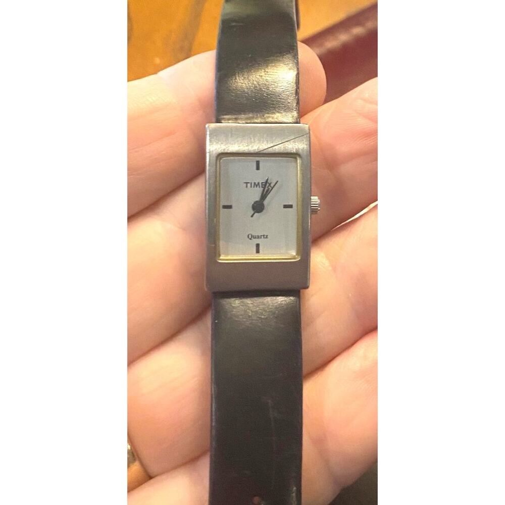 Women's 17mm Timex Watch, Brushed Metal Case with Leather Band